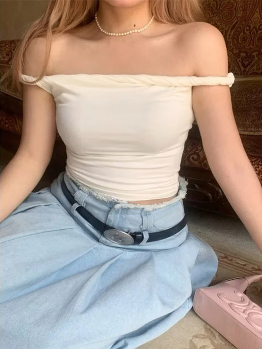 Madison's Twister One-Line Collar Solid Color Crop Top BLUE ZONE PLANET