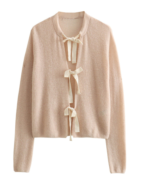 New loose bow tie knitted sweater cardigan
