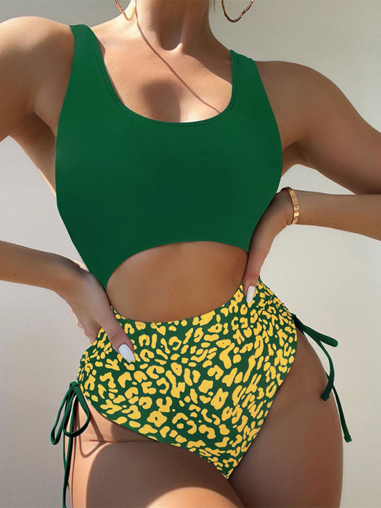 Blue Zone Planet |  New leopard print U-shaped bikini spa swimsuit strappy one-piece swimsuit