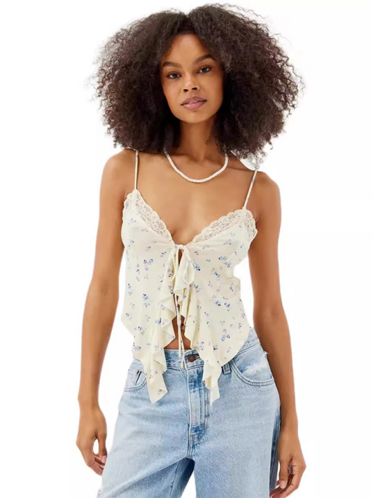 Blue Zone Planet | Women's new solid color lace hottie V-neck camisole-TOPS / DRESSES-[Adult]-[Female]-White-S-2022 Online Blue Zone Planet