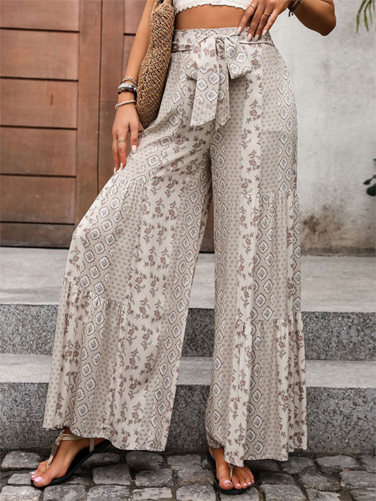high-waisted wide-leg trousers with stitching ethnic style wide-leg trousers BLUE ZONE PLANET