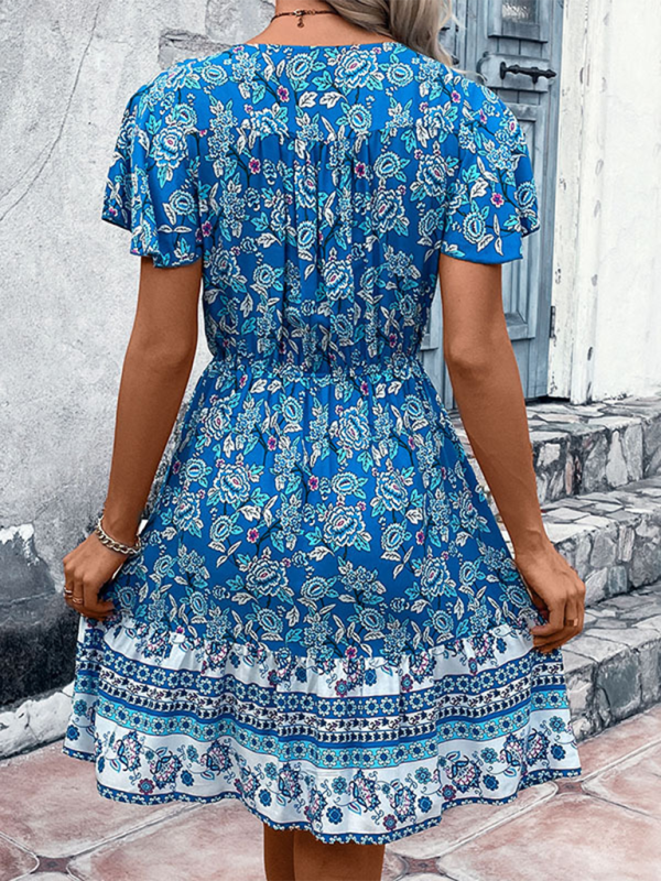 Blue Zone Planet |  Valentina's Bohemian N-Neck Ethnic Floral Mini Dress BLUE ZONE PLANET