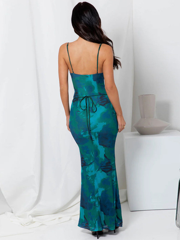 Blue Zone Planet |  Bella's backless spaghetti strap slim floral print maxi dress BLUE ZONE PLANET