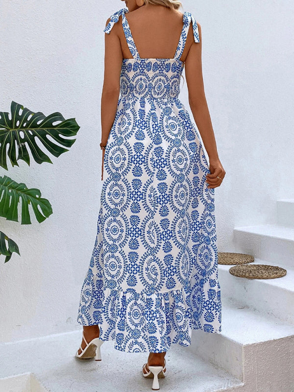 Blue Zone Planet |  Women's new summer able strap printed sleeveless slit long dress BLUE ZONE PLANET