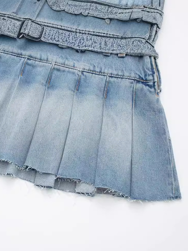 Blue Zone Planet | belted wide pleated denim skirt BLUE ZONE PLANET