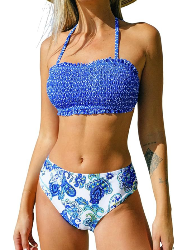 Blue Zone Planet |  resort beach spaghetti strap floral bikini BLUE ZONE PLANET