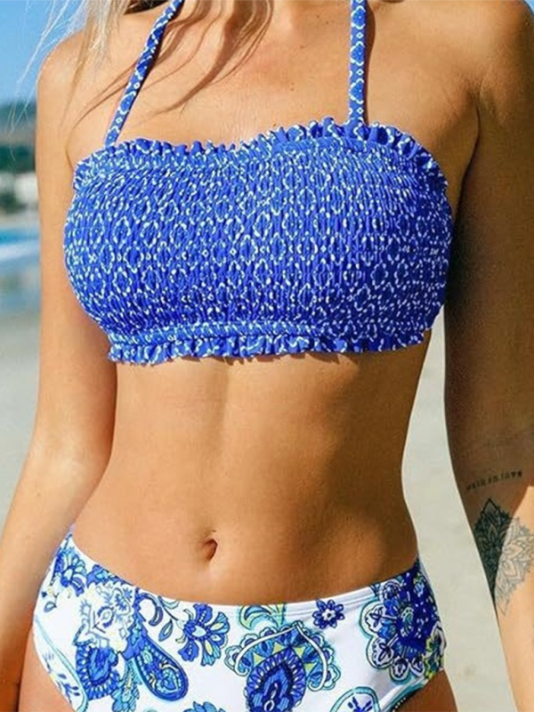 Blue Zone Planet |  resort beach spaghetti strap floral bikini BLUE ZONE PLANET