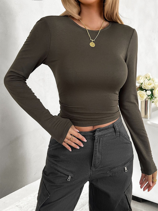 Blue Zone Planet | round neck solid color slim long sleeve top BLUE ZONE PLANET