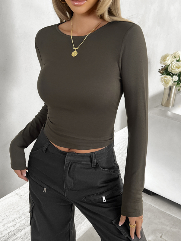 Blue Zone Planet | round neck solid color slim long sleeve top BLUE ZONE PLANET