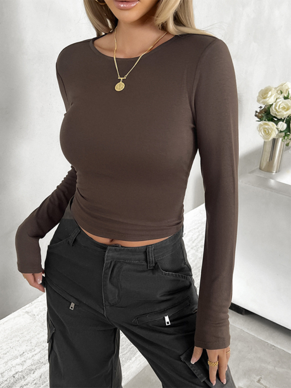 Blue Zone Planet | round neck solid color slim long sleeve top BLUE ZONE PLANET