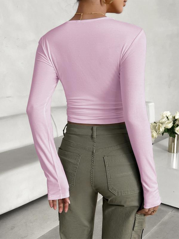 Blue Zone Planet | round neck solid color slim long sleeve top BLUE ZONE PLANET