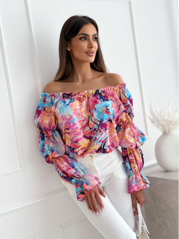 Blue Zone Planet | one-shoulder printed lantern sleeve shirt top BLUE ZONE PLANET