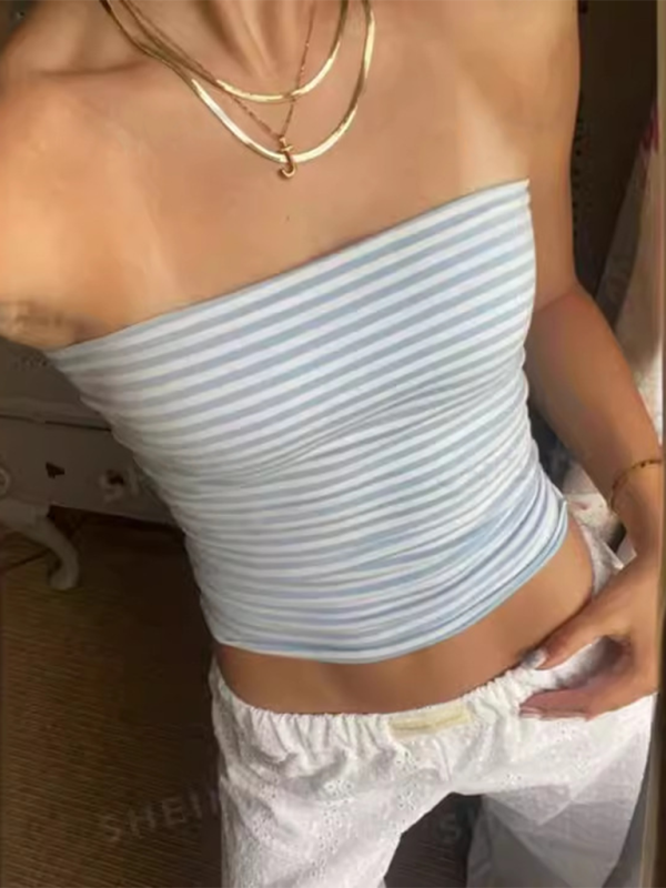 Blue Zone Planet | able striped off-shoulder tube top top BLUE ZONE PLANET
