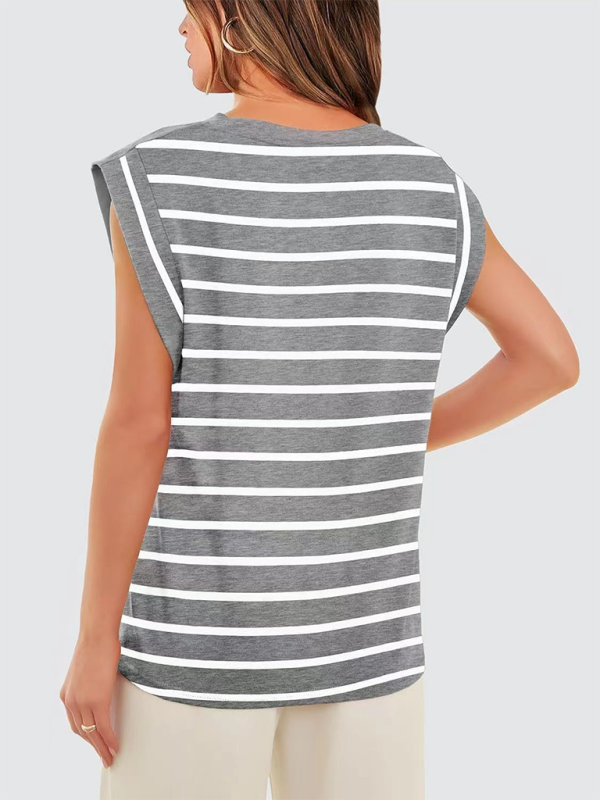 Blue Zone Planet | round neck loose short sleeve T-shirt striped top BLUE ZONE PLANET