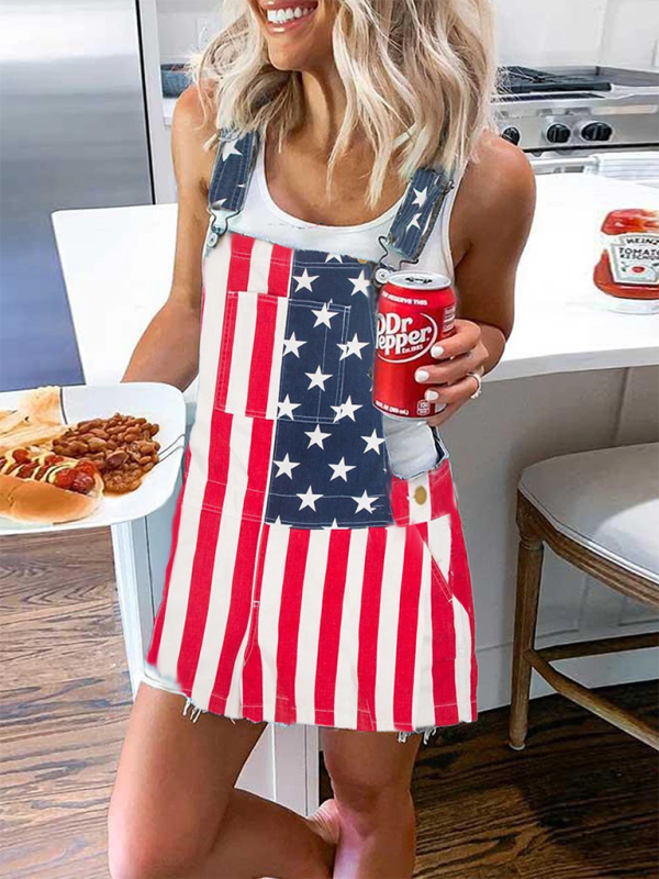 Blue Zone Planet | American Independence Day flag spaghetti strap jumpsuit BLUE ZONE PLANET