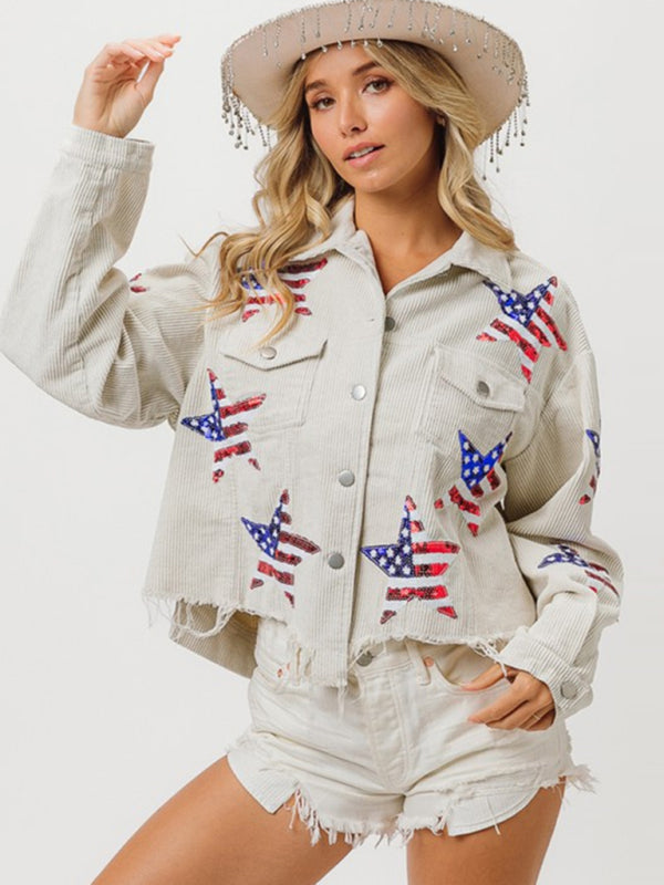 Blue Zone Planet |  Sequin Jacket Independence Day Sequined Corduroy Top BLUE ZONE PLANET