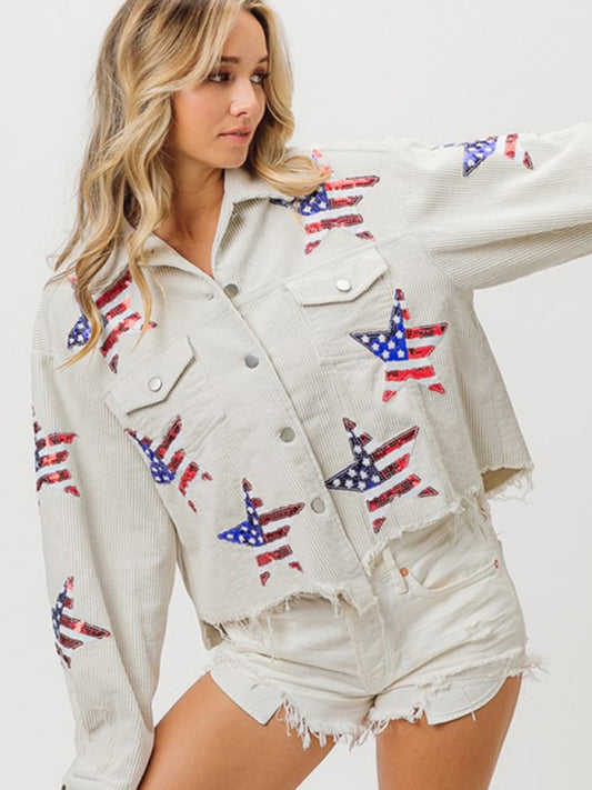 Blue Zone Planet | Sequin Jacket Independence Day Sequined Corduroy Top-TOPS / DRESSES-[Adult]-[Female]-White-S-2022 Online Blue Zone Planet