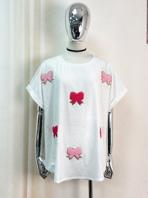 Blue Zone Planet | short-sleeved bow sequin embroidered top BLUE ZONE PLANET