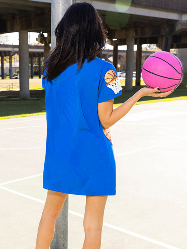 Blue Zone Planet | basketball sequined pullover short-sleeved multi-color T-shirt dress BLUE ZONE PLANET