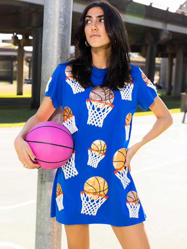 Blue Zone Planet | basketball sequined pullover short-sleeved multi-color T-shirt dress BLUE ZONE PLANET