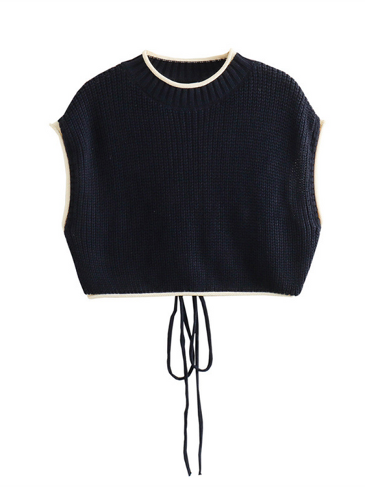 New women's fashionable round neck back opening design knitted sweater vest-[Adult]-[Female]-Champlain color-S-2022 Online Blue Zone Planet