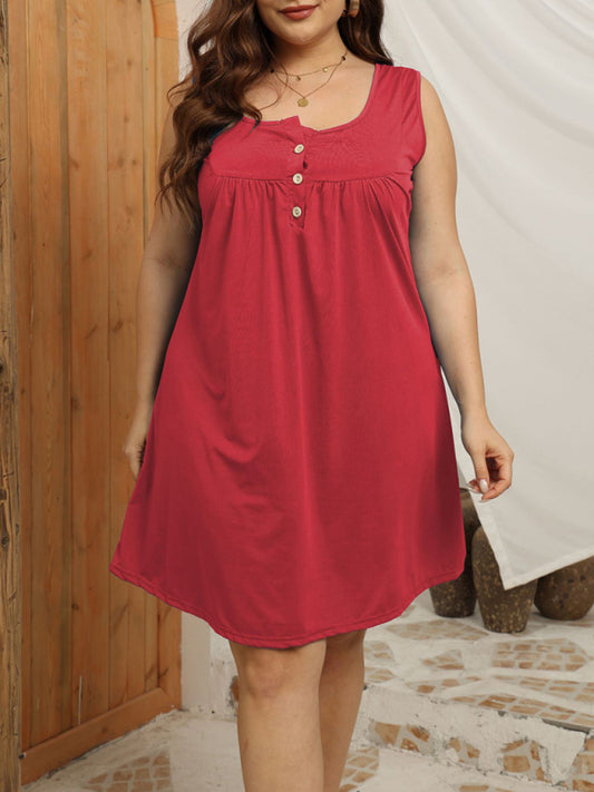 Large Size Loose Casual Buttoned Vest Sleeveless Dress
