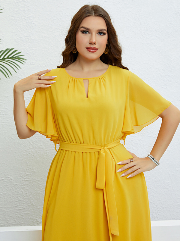 Blue Zone Planet | Plus size yellow V-neck strappy waist dress BLUE ZONE PLANET