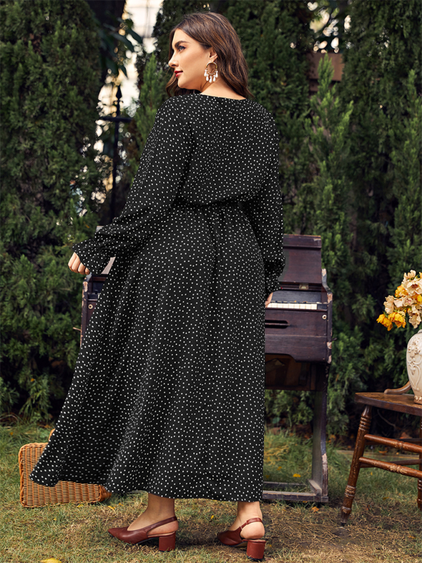 Blue Zone Planet | Plus size polka-dot loose long-sleeved dress BLUE ZONE PLANET