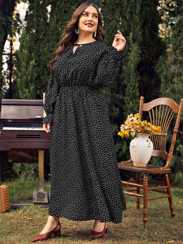 Blue Zone Planet | Plus size polka-dot loose long-sleeved dress BLUE ZONE PLANET