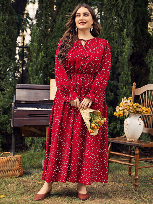 dot long sleeved spring dress Blue Planet | Plus size polka-dot loose long-sleeved Length from waist to floor:waist to floor 95cm (37 inch) size-4T Petite Women's Coats and this classic black polka