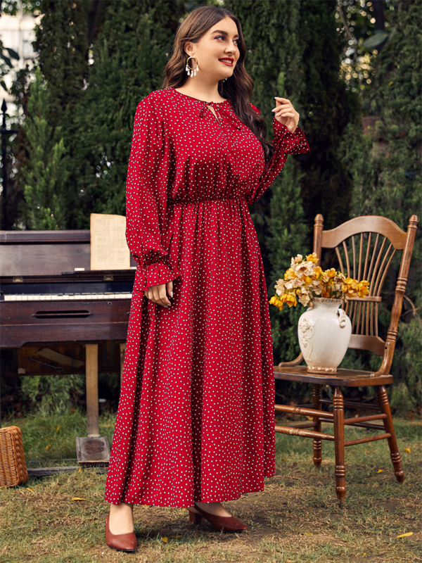 Blue Zone Planet | Plus size polka-dot loose long-sleeved dress BLUE ZONE PLANET