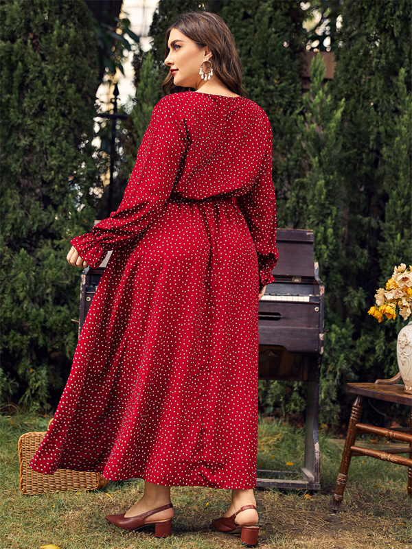 Blue Zone Planet | Plus size polka-dot loose long-sleeved dress BLUE ZONE PLANET