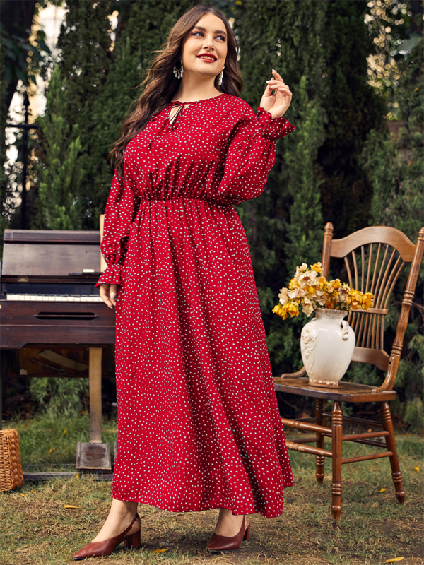 Blue Zone Planet | Plus size polka-dot loose long-sleeved dress BLUE ZONE PLANET