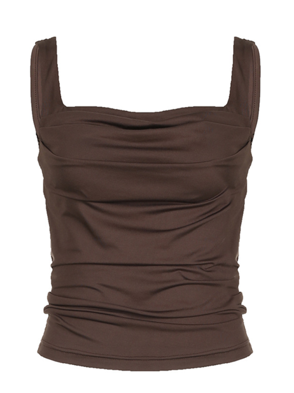 Blue Zone Planet |  Solid Color Pleated Design Square Neck Versatile Simple Camisole BLUE ZONE PLANET