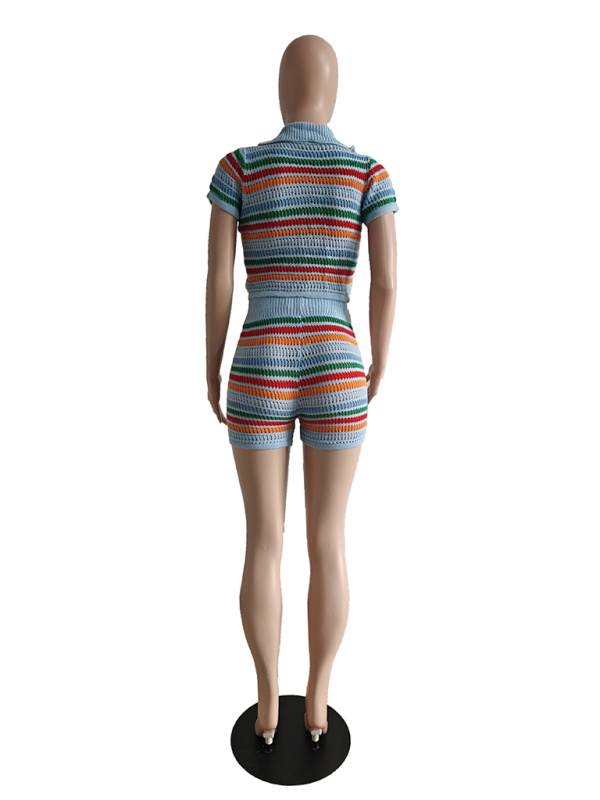 Blue Zone Planet |  knitted contrasting color short-sleeved shorts two-piece set BLUE ZONE PLANET