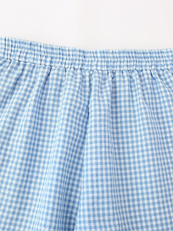 lace-up plaid top + plaid shorts two-piece suit BLUE ZONE PLANET