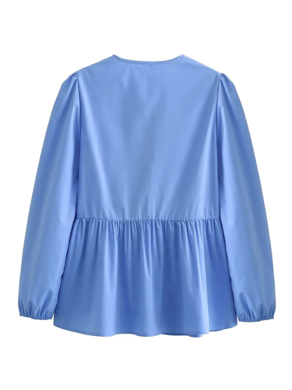 Laura's Street Fashion Bow Long Sleeve Shirt BLUE ZONE PLANET