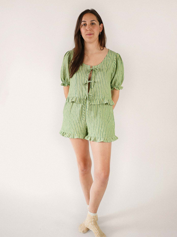 Katarina's Ruffled Lace-Up Loose Romper BLUE ZONE PLANET