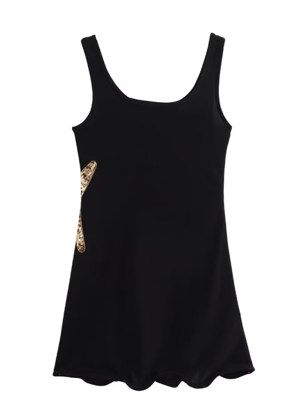 Fashionable Sequin Embroidered Short Tank Top Dress BLUE ZONE PLANET