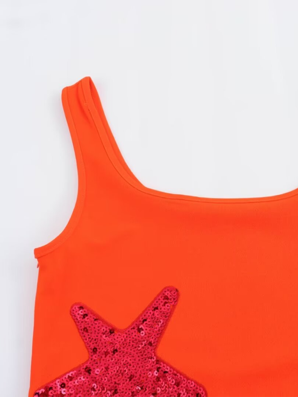 Fashionable Sequin Embroidered Short Tank Top Dress - Blue Zone Planet Orange Red / L by Blue Zone Planet Fashionable Sequin Embroidered Short Tank Top Dress - Blue Zone Planet Orange Red / L by Blue Zone Planet