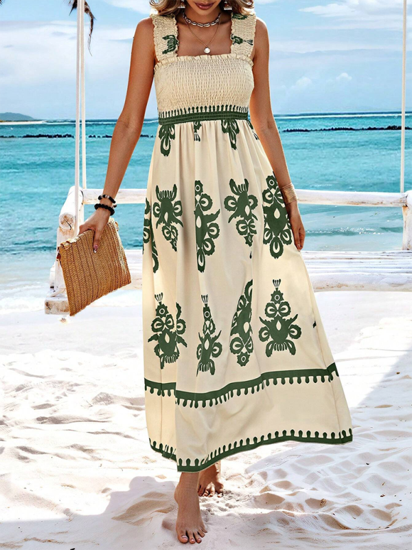 Resort style printed cross front midi dress-TOPS / DRESSES-[Adult]-[Female]-Olive green-S-2022 Online Blue Zone Planet