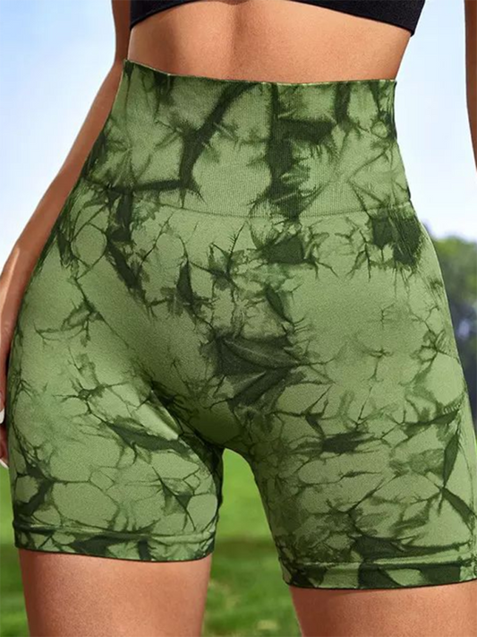 Tie Dye Fitness High Waist Hip Lifting Tight Sports Yoga Shorts-TOPS / DRESSES-[Adult]-[Female]-Olive green-S-2022 Online Blue Zone Planet
