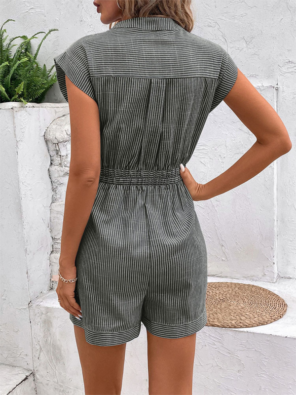 Pinstripe Short Sleeve Jumpsuit-TOPS / DRESSES-[Adult]-[Female]-2022 Online Blue Zone Planet