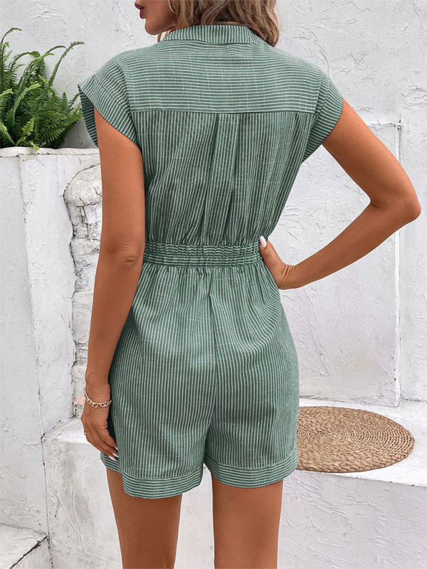 Pinstripe Short Sleeve Jumpsuit-TOPS / DRESSES-[Adult]-[Female]-2022 Online Blue Zone Planet