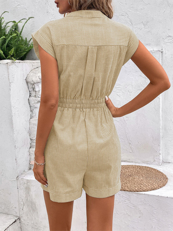 Pinstripe Short Sleeve Jumpsuit-TOPS / DRESSES-[Adult]-[Female]-2022 Online Blue Zone Planet