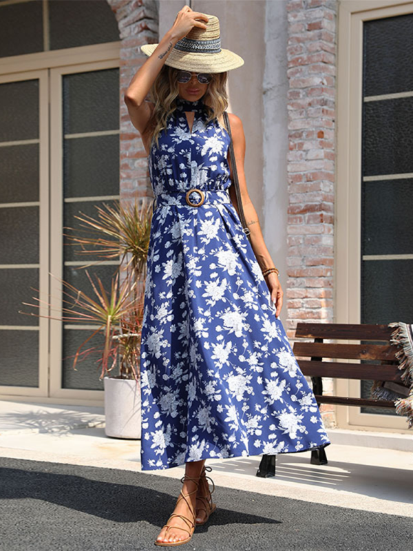 Printed Sleeveless Halter Dress-TOPS / DRESSES-[Adult]-[Female]-2022 Online Blue Zone Planet