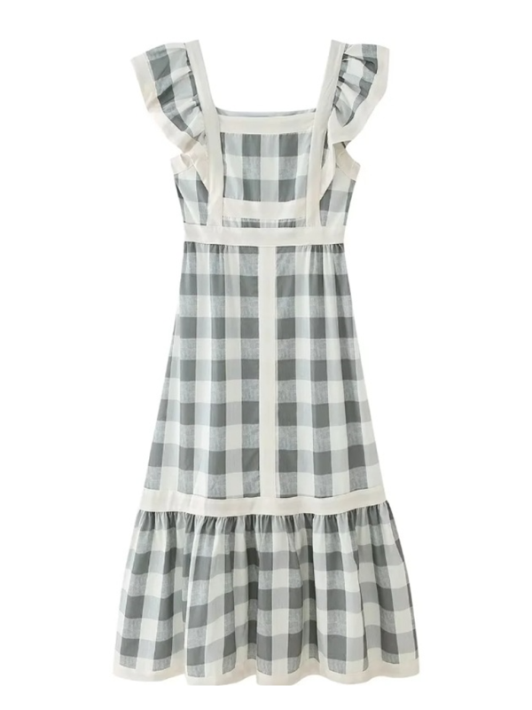 Fashionable square neck contrast patchwork dress-TOPS / DRESSES-[Adult]-[Female]-Grey-S-2022 Online Blue Zone Planet