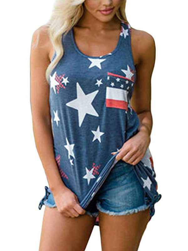 Women's Independence Day Flag Print Loose Casual Tank Top-[Adult]-[Female]-2022 Online Blue Zone Planet