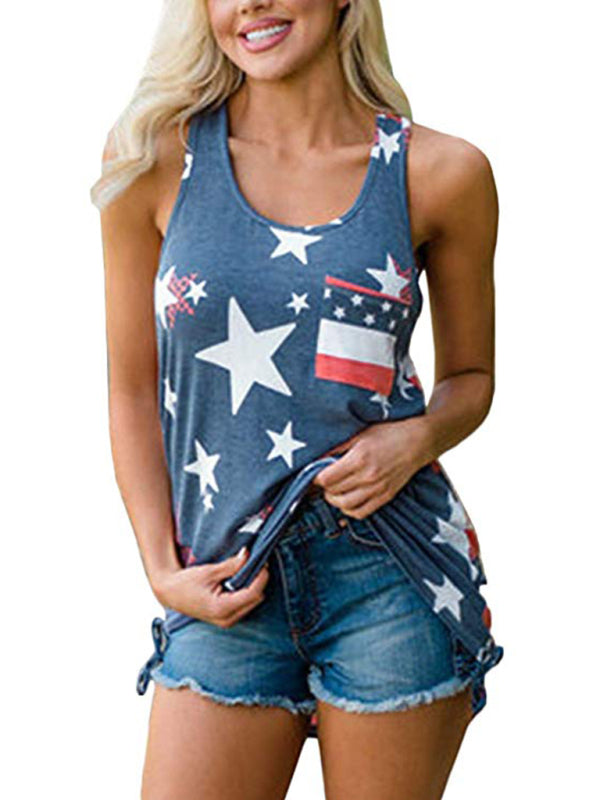 Women's Independence Day Flag Print Loose Casual Tank Top-[Adult]-[Female]-2022 Online Blue Zone Planet