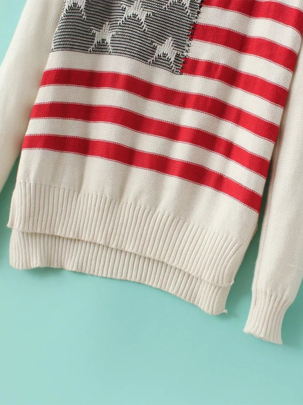 New American flag contrast striped loose pullover sweater-TOPS / DRESSES-[Adult]-[Female]-2022 Online Blue Zone Planet